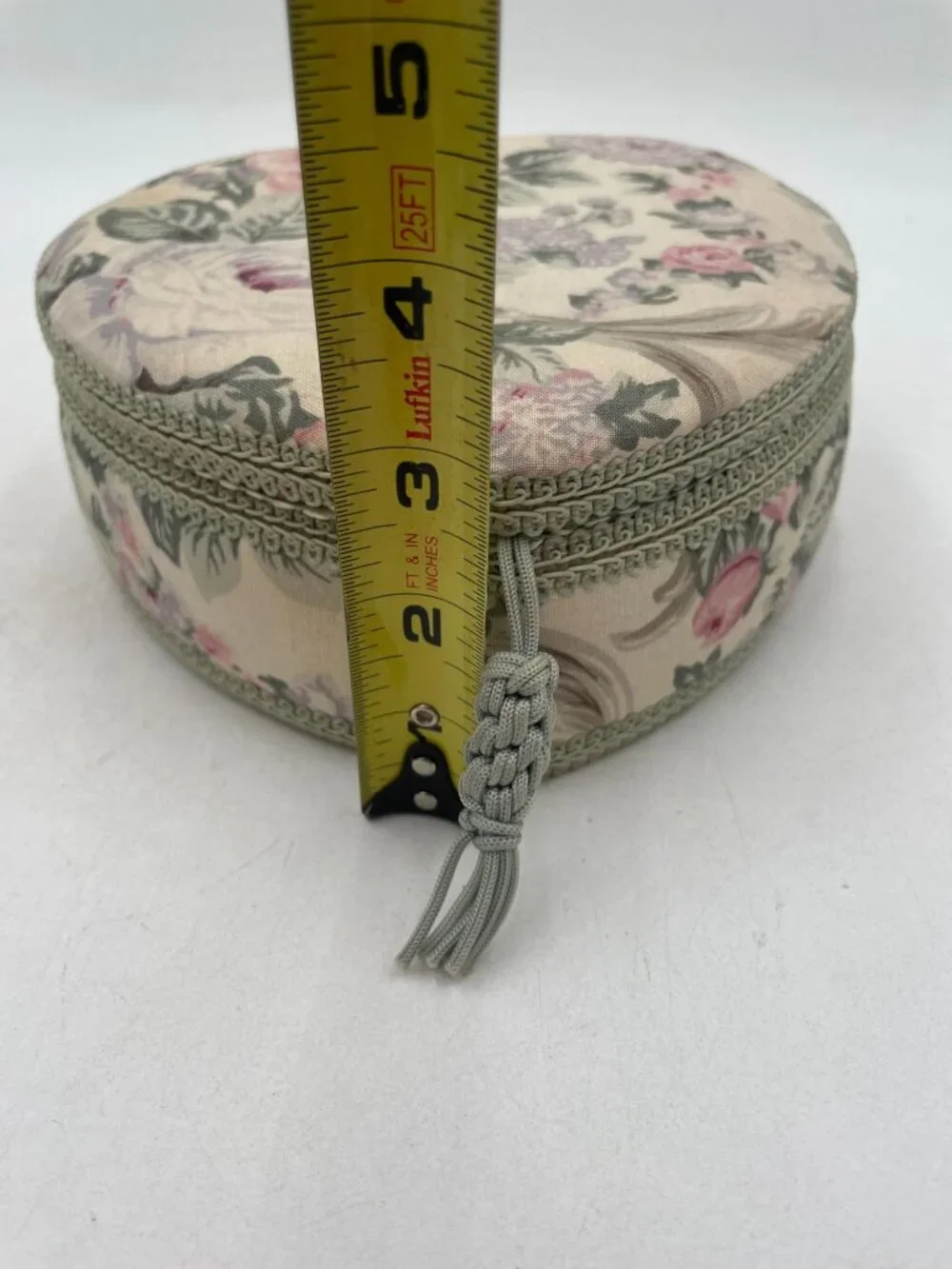 Heart-Shaped Floral Fabric Jewelry Box With Crocheted Lady Pink & Mint Green 7